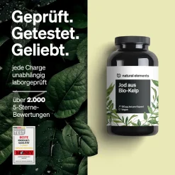 Jod aus Bio-Kelp – 365 Kapseln – 150µg Jod aus Braunalgen – für die Schilddrüse><noscript><img width=