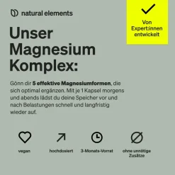 Magnesium Komplex – 5 hochwertige Verbindungen – 400mg elementares Magnesium/Tag|natural elements Online