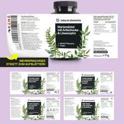 Mariendistel Artischocke Löwenzahn Komplex - 120 Kapseln - mit 80% Silymarin|natural elements Online