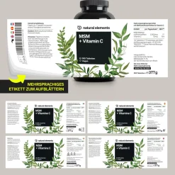 MSM 2000mg + natürliches Vitamin C – 365 Tabletten – Methylsulfonylmethan>natural elements