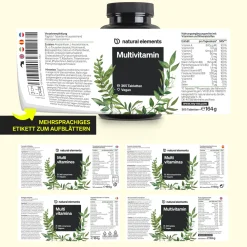 Multivitamin – 365 Tabletten Jahresvorrat – Vitamine A-Z, mit Vitamin K1 und K2|natural elements