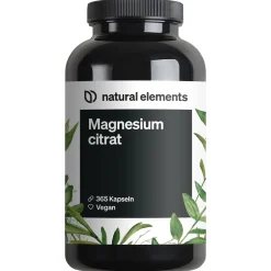 Premium Magnesiumcitrat – 365 Kapseln – 2320mg davon 360mg Magnesium/Tagesdosis|natural elements Hot