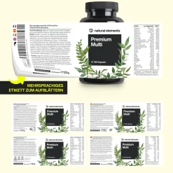 Premium Multivitamin – 180 Kapseln – Vitamine A-Z Premium-Rohstoffe Bioaktiv-Formen>natural elements Best
