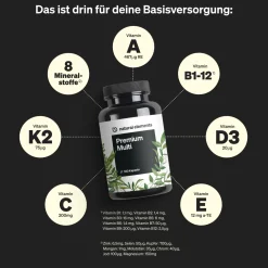 Premium Multivitamin – 180 Kapseln – Vitamine A-Z Premium-Rohstoffe Bioaktiv-Formen><noscript><img width=