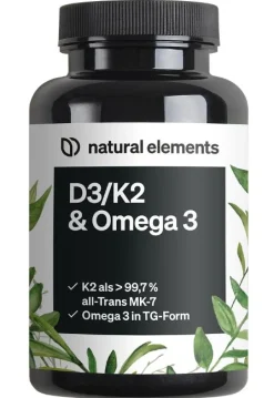 Vitamin D3/K2 + Omega 3 – Premium K2VITAL® 99,7+% All-Trans, Omega 3 Triglycerid|natural elements New