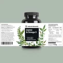 Vitamin D3/K2 + Omega 3 – Premium K2VITAL® 99,7+% All-Trans, Omega 3 Triglycerid|natural elements New