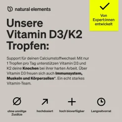 Vitamin D3 + K2 Tropfen – 99,7+% All-Trans K2VITAL® von Kappa + Vitamin D3|natural elements New