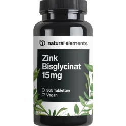 Zink 15mg – 365 Tabletten – gut verträgliches Zinkbisglycinat (Zink-Chelat)>natural elements Best