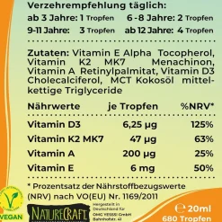 NatureCraft Vegan Vitamin D3+K2 Tropfen KIDS| Outlet