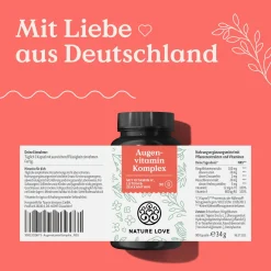 NATURE LOVE® Augenvitamin Komplex - 90 Kapseln mit Vitamin A - mit Lutein, Zeaxanthin und Vitamin E| Clearance