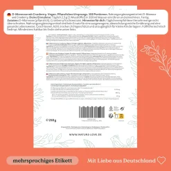 ® D-Mannose Pulver + Cranberry - 250g Pulver - 100 Tage Reichweite - mit Dosierlöffel>NATURE LOVE Online