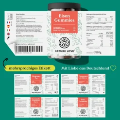 ® Eisen Gummies – 120 Stück – ohne Zuckerzusatz, 96,5% Fruchtanteil>NATURE LOVE Best
