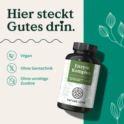 NATURE LOVE® Enzym Komplex - 120 Stk - Lipase & α-Amylase | - Bromelain, Rutin, Cellulase & Inulin|