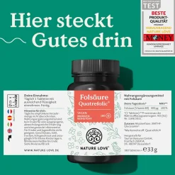 ® Folsäure Quatrefolic® – 180 Tabletten – 400 μg pro Tablette>NATURE LOVE Discount