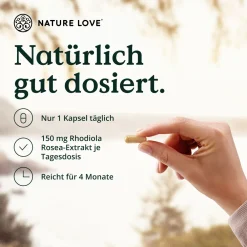 NATURE LOVE® Glück Rhodiola Rosea-Extrakt, L-Tryptophan, Rosenwurz- und Grünteeextrakt – 120 Kapseln| Outlet