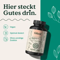 NATURE LOVE® Glück Rhodiola Rosea-Extrakt, L-Tryptophan, Rosenwurz- und Grünteeextrakt – 120 Kapseln| Outlet