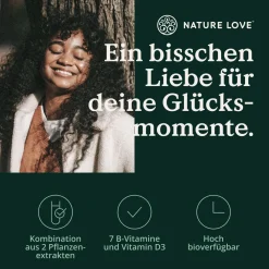 NATURE LOVE® Glück Rhodiola Rosea-Extrakt, L-Tryptophan, Rosenwurz- und Grünteeextrakt – 120 Kapseln| Outlet