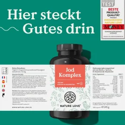 ® Jod Komplex Schilddrüse – 180 Kapseln – mit Jod, Selen, L-Tyrosin, Vitamin B & D|NATURE LOVE Clearance