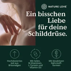 ® Jod Komplex Schilddrüse – 180 Kapseln – mit Jod, Selen, L-Tyrosin, Vitamin B & D|NATURE LOVE Clearance