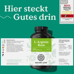 ® L-Arginin Base mit Citrullin - 365 Stk - pflanzliches Arginin BASE Form 99,7+% Reinheit>NATURE LOVE Sale