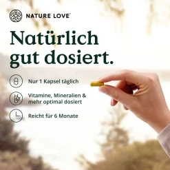 NATURE LOVE® Multivitamin Komplex – 180 Kapseln – Vit A-Z & Mineralstoffe – Grünteeextrakt> Online