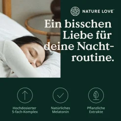 NATURE LOVE® Nacht - 90 Stk - natürliches Melatonin, Ashwagandha, Baldrian - 0,5mg Melatonin/Kapsel><noscript><img width=