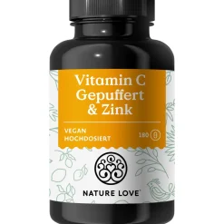 NATURE LOVE® Vitamin C Gepuffert & Zink – 180 Kapseln – hochdosiert 1000mg + 15mg Zink| Sale