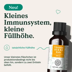 NATURE LOVE® Vitamin D3 + K2 Kinder (20ml) - 800 I.E. Vitamin D3/Tagesdosis - optimal für kids| Discount