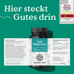 ® Zink - 365 Tabletten (1 Jahr) - Hochdosiert 25mg Zink-Bisglycinat - bioverfügbares Zinc|NATURE LOVE