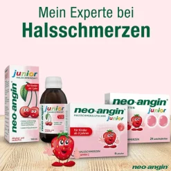 Junior Halsschmerzlutscher mit leckerem Erdbeergeschmack für Kinder ab 3 Jahren|neo-angin