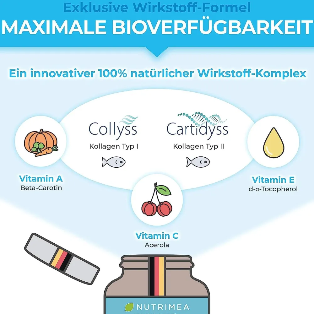 Nutrimea Nutrimea COLLAGEN mit Natürlichem Vitamin C, E, A | Kollagen Hydrolysat Peptide Typ I + II> Discount