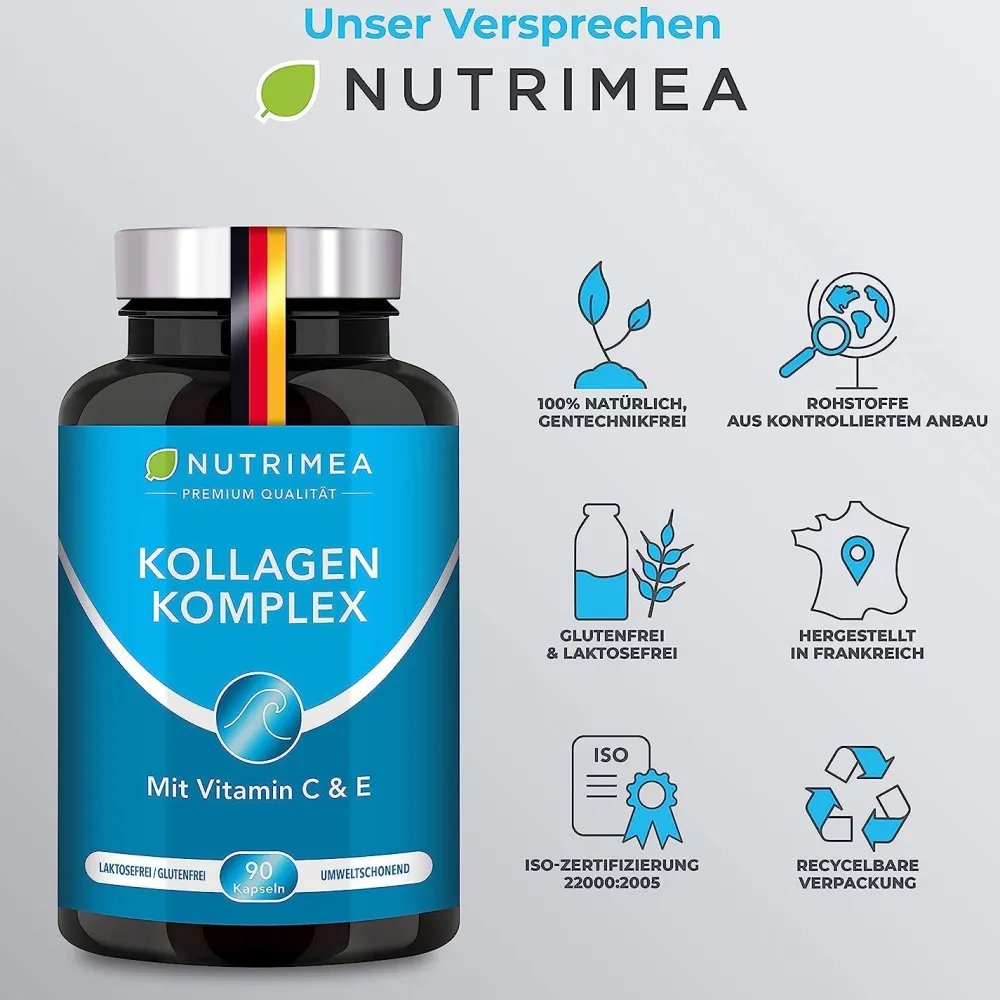 Nutrimea Nutrimea COLLAGEN mit Natürlichem Vitamin C, E, A | Kollagen Hydrolysat Peptide Typ I + II> Discount