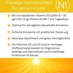 N1 Vitamin D3 K2 Öl – 1.000 I.E pro Tropfen - das Sonnenvitamin für deinen Alltag>