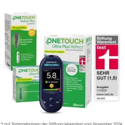 OneTouch Ultra Plus Reflect® Diabetes Starter-Set XL mmol/l, 40 Teststreifen, 40 sterile Lanzetten, 1 Stechhilfe| New