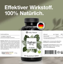Only Nature® Safran Kapseln 30 mg - (Affron®)  – Safran Extrakt 10:1 – Innere Balance & Stimmung> Best