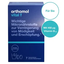 Orthomol Vital f für Frauen - bei Müdigkeit - mit B-Vitaminen, Omega-3, Magnesium - Granulat/Tabletten/Kapseln -Orangen-Geschmack| Hot