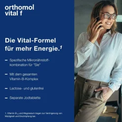 Orthomol Vital f für Frauen - bei Müdigkeit - mit B-Vitaminen, Omega-3, Magnesium - Granulat/Tabletten/Kapseln -Orangen-Geschmack| Hot
