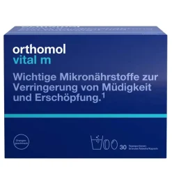 Vital m für Männer - bei Müdigkeit - mit B-Vitaminen und Omega-3 - Granulat/Tabletten/Kapseln - Orangen-Geschmack|Orthomol Clearance