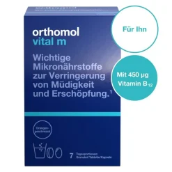 Orthomol Vital m für Männer - bei Müdigkeit - mit B-Vitaminen und Omega-3 - Granulat/Tabletten/Kapseln - Orangen-Geschmack> Clearance