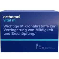 Vital m für Männer - bei Müdigkeit - mit B-Vitaminen, Omega-3 und Magnesium - Trinkampullen/Kapseln - Orangen-Geschmack>Orthomol Online