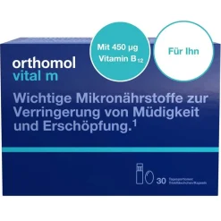 Vital m für Männer - bei Müdigkeit - mit B-Vitaminen, Omega-3 und Magnesium - Trinkampullen/Kapseln - Orangen-Geschmack>Orthomol Online