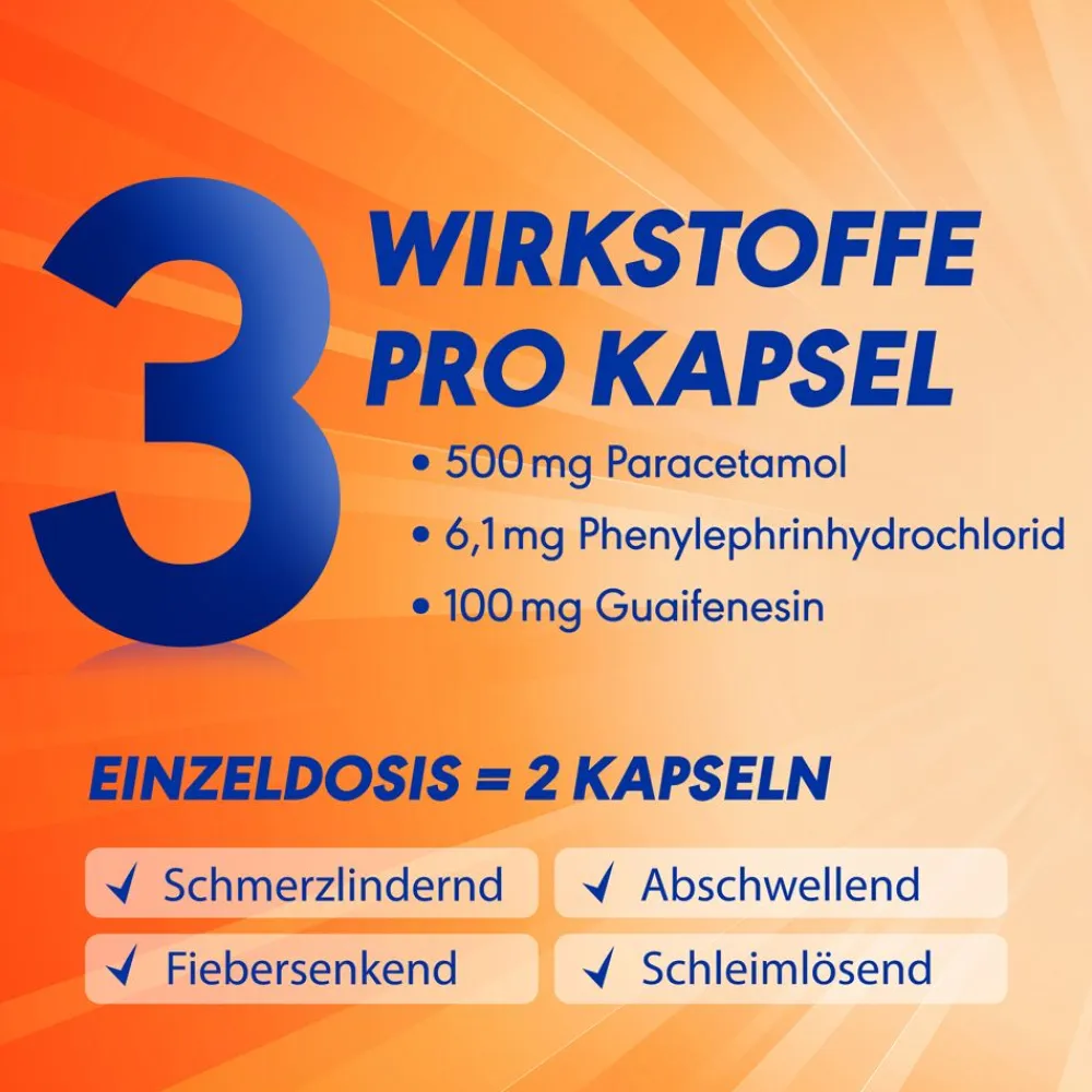 OtriComplex Erkältungskapseln 500 mg Paracetamol, 6,1 mg Phenylephrinhydrochlorid, 100 mg Guaifenesin| Hot