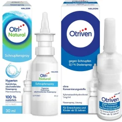 Otriven gegen Schnupfen 0,1 % Nasenspray (Dosierspray) ohne Konservierungsstoffe + OtriNatural Schnupfenspray, Meerwasser Nasenspray, 2,3 % NaCl| New