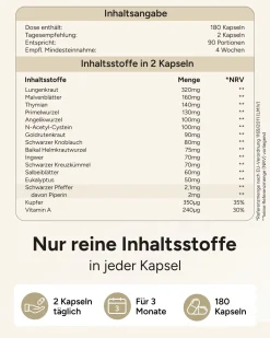 ® Lungenkraut PLUS Kapseln - 16-fach Komplex mit Lungwort Malvenblättern Thymian & mehr|plantomol Online