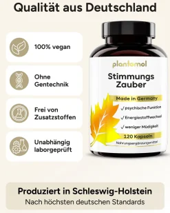 ® Stimmungsaufheller Johanniskraut Kapseln mit L-Tryptophan GABA & B5 - Stimmungszauber|plantomol Hot
