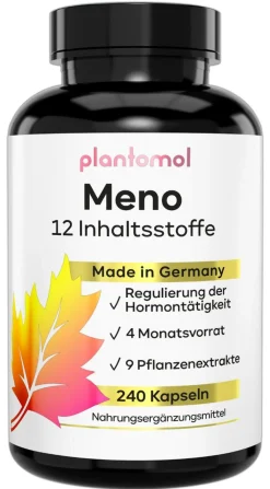 ® Wechseljahre Kapseln für Hormon Balance mit B6 Yams Rotklee & Mönchspfeffer - Meno|plantomol