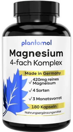 ® 4x Magnesium Komplex - Magnesium-Kapseln mit Magnesium Bisglycinat & Magnesium Glycinat|plantomol Outlet