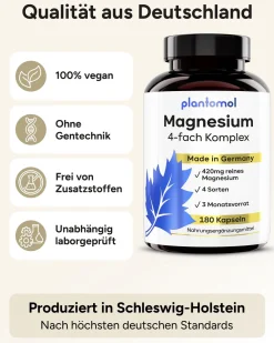 ® 4x Magnesium Komplex - Magnesium-Kapseln mit Magnesium Bisglycinat & Magnesium Glycinat|plantomol Outlet