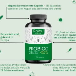 Probiotika Kulturen Komplex Kapseln, Mit 25 Bakterienstämme + Inulin, 180 St –|Raibu Online