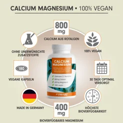 - CALCIUM & MAGNESIUM Kapseln - hochdosiert mit 800mg Calcium & 400mg Magnesium 180 Kapseln|ProFuel Clearance